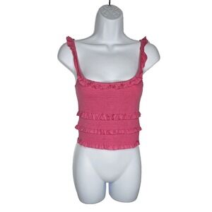 Urban‎ Outfitters Pink Ruffle Smocked Tank Top M Stretch Crop Cottagecore Summer